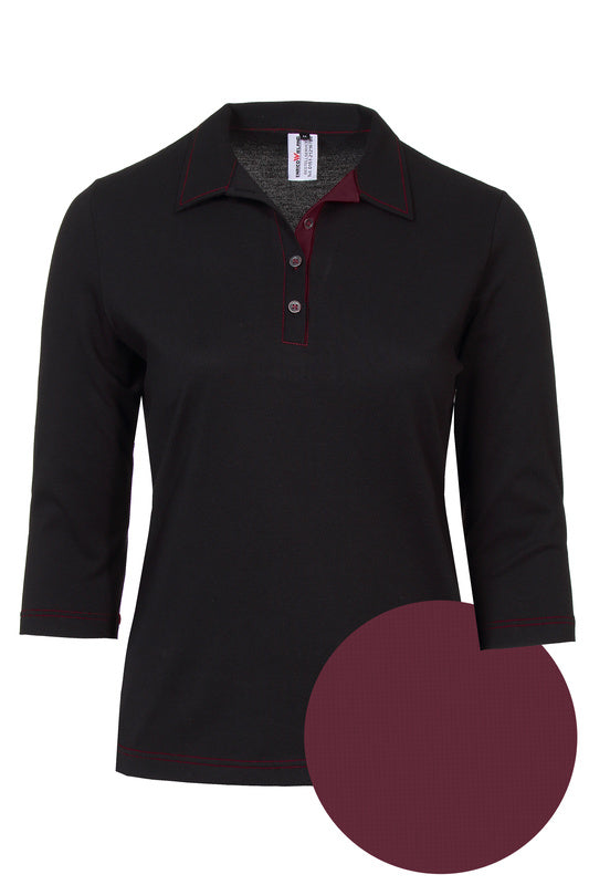 Damen Poloshirt Patty_Black Edition mit 3/4 Armen in schwarz-bordeaux