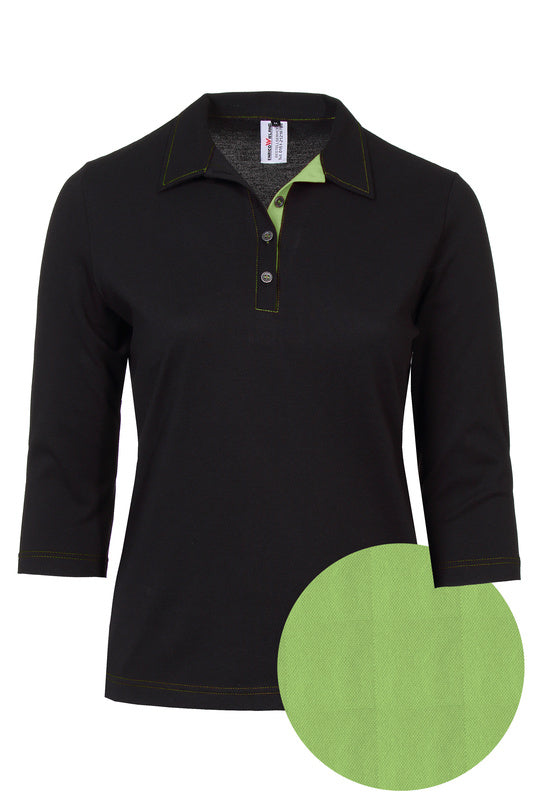 Damen Poloshirt Patty_Black Edition mit 3/4 Armen in schwarz-apfelgrün