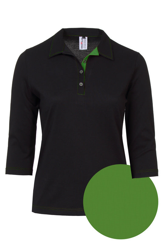 Damen Poloshirt Patty_Black Edition mit 3/4 Armen in schwarz-limegrün