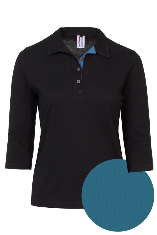 Damen Poloshirt Patty_Black Edition mit 3/4 Armen in schwarz-blau