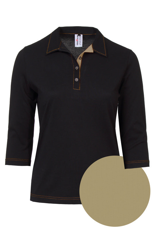 Damen Poloshirt Patty_Black Edition mit 3/4 Armen in schwarz-beige