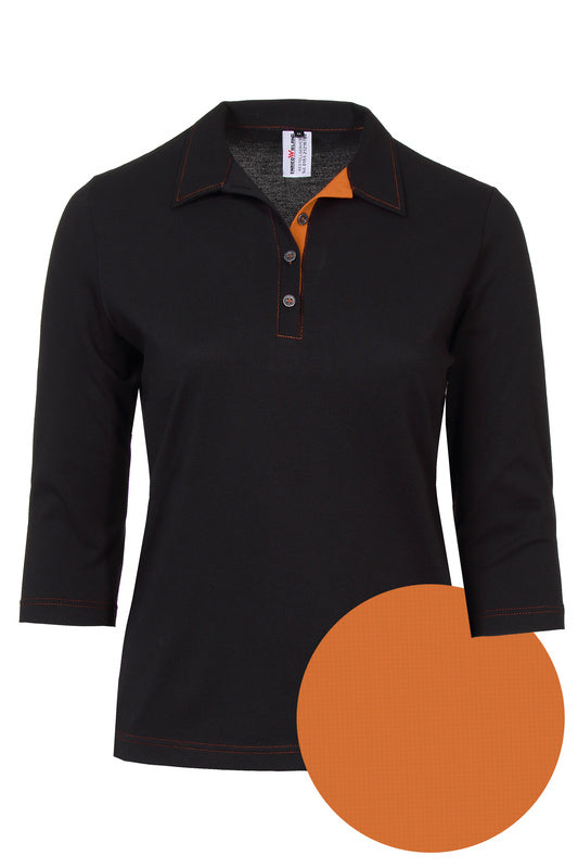 Damen Poloshirt Patty_Black Edition mit 3/4 Armen in schwarz-beige
