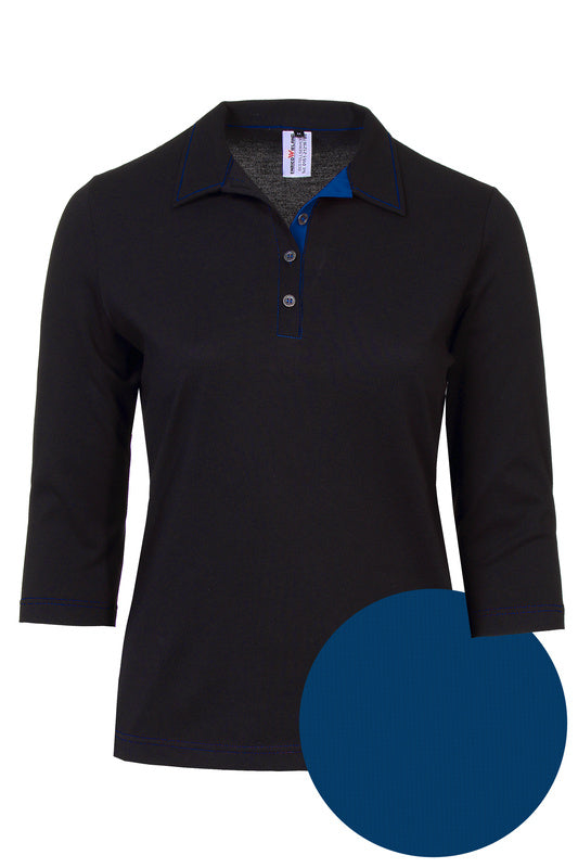 Damen Poloshirt Patty_Black Edition mit 3/4 Armen in schwarz-royal blau