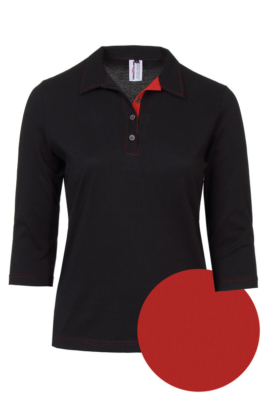 Damen Poloshirt Patty_Black Edition mit 3/4 Armen in schwarz-rot