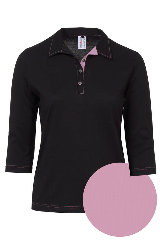 Damen Poloshirt Patty_Black Edition mit 3/4 Armen in schwarz-rosa