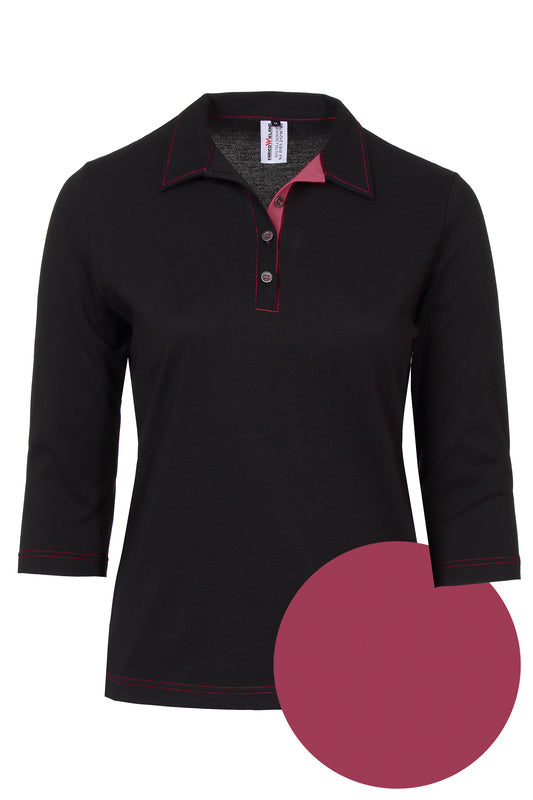 Damen Poloshirt Patty_Black Edition mit 3/4 Armen in schwarz-pink