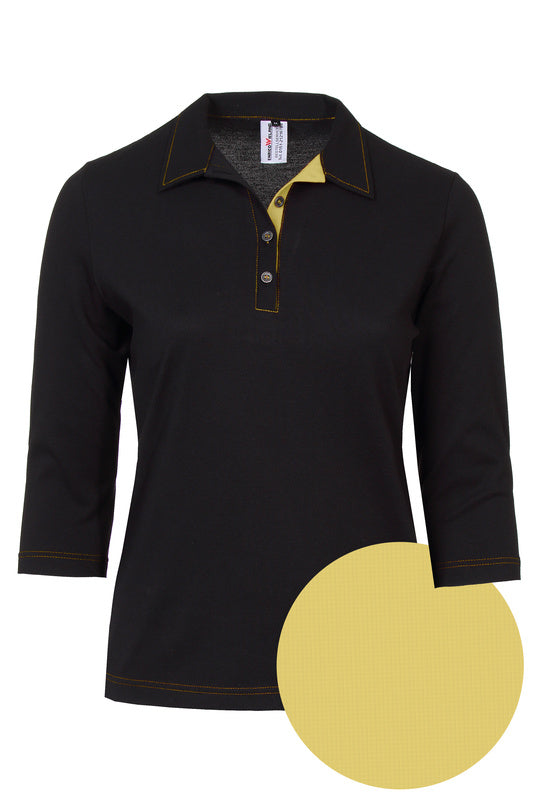 Damen Poloshirt Patty_Black Edition mit 3/4 Armen in schwarz-gelb