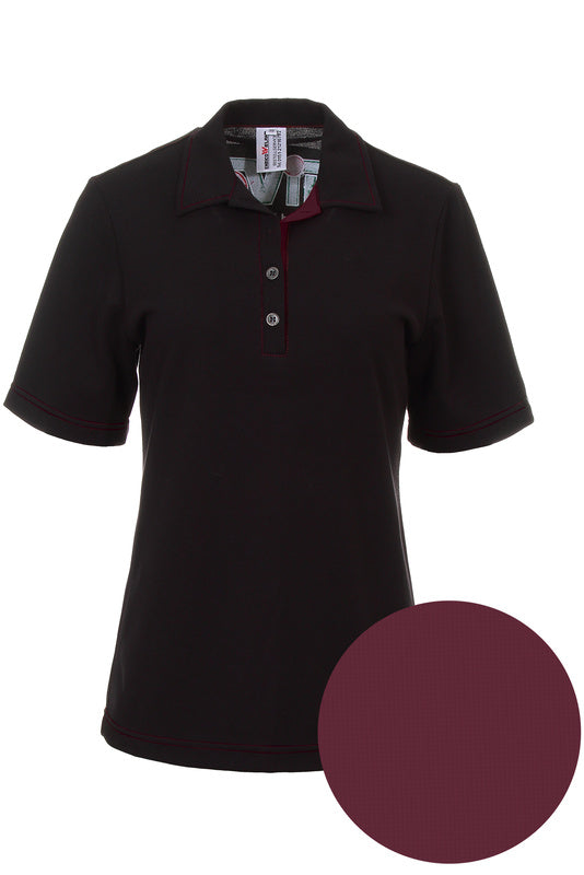 Damen Poloshirt Patty_Black Edition mit farbigen Untertritt in Weinrot
