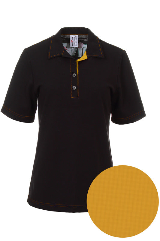 Damen Poloshirt Patty_Black Edition mit farbigen Untertritt in Gelb