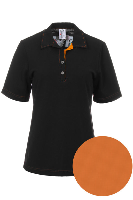 Damen Poloshirt Patty_Black Edition mit farbigen Untertritt in Orange