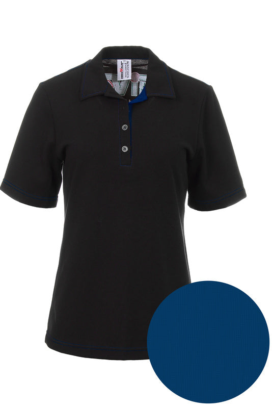 Damen Poloshirt Patty_Black Edition mit farbigen Untertritt in Blau