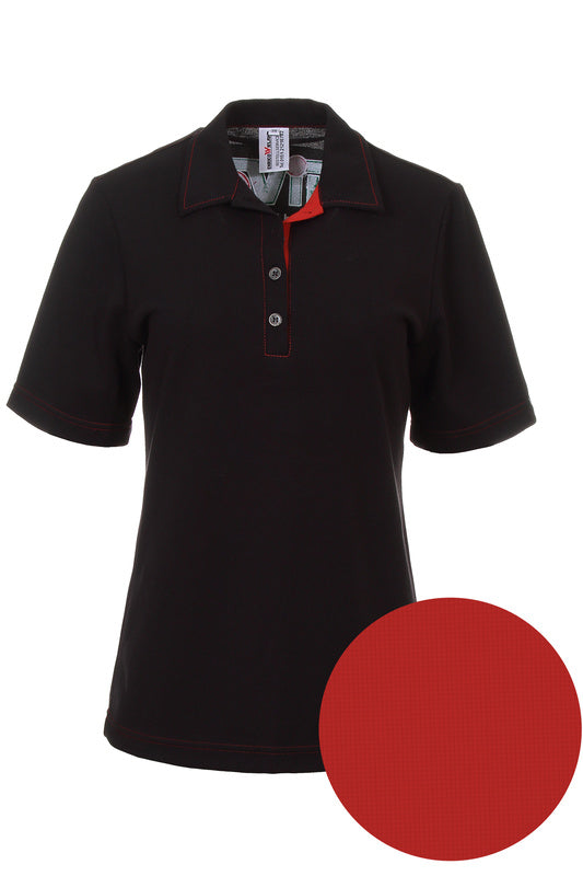 Damen Poloshirt Patty_Black Edition mit farbigen Untertritt in Rot