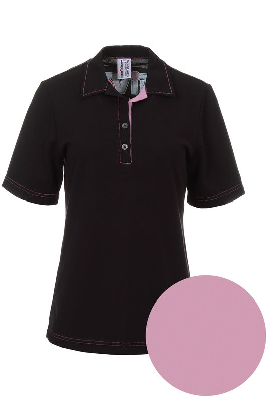 Damen Poloshirt Patty_Black Edition mit farbigen Untertritt in Rosa