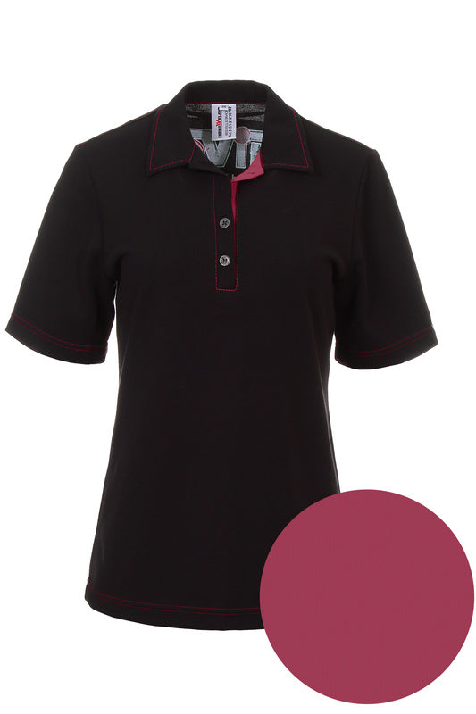 Damen Poloshirt Patty_Black Edition mit farbigen Untertritt in Pink