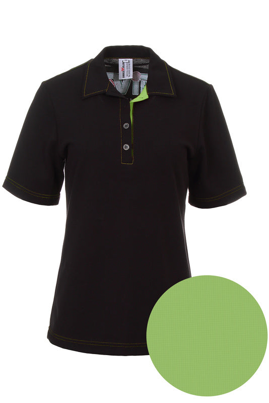 Damen Poloshirt Patty_Black Edition mit farbigen Untertritt in Grün