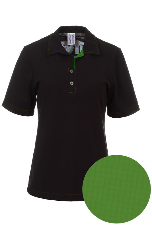 Damen Poloshirt Patty_Black Edition mit farbigen Untertritt in Grün