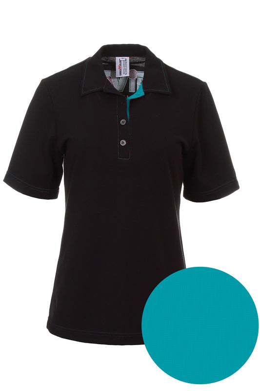 Damen Poloshirt Patty_Black Edition mit farbigen Untertritt in Blau