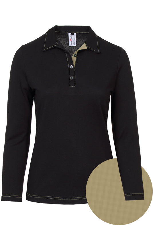 Damen Poloshirt Patty_Black Edition mit langen Ärmeln und Untertritt in Beige