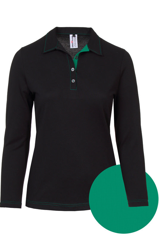 Damen Poloshirt Patty_Black Edition mit langen Ärmeln und Untertritt in Grün