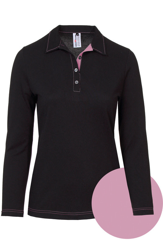 Damen Poloshirt Patty_Black Edition mit langen Ärmeln und Untertritt in Rosa
