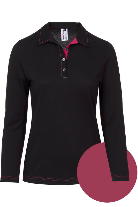 Damen Poloshirt Patty_Black Edition mit langen Ärmeln und Untertritt in Pink