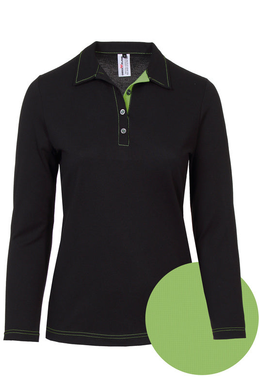 Damen Poloshirt Patty_Black Edition mit langen Ärmeln und Untertritt in Hellgrün