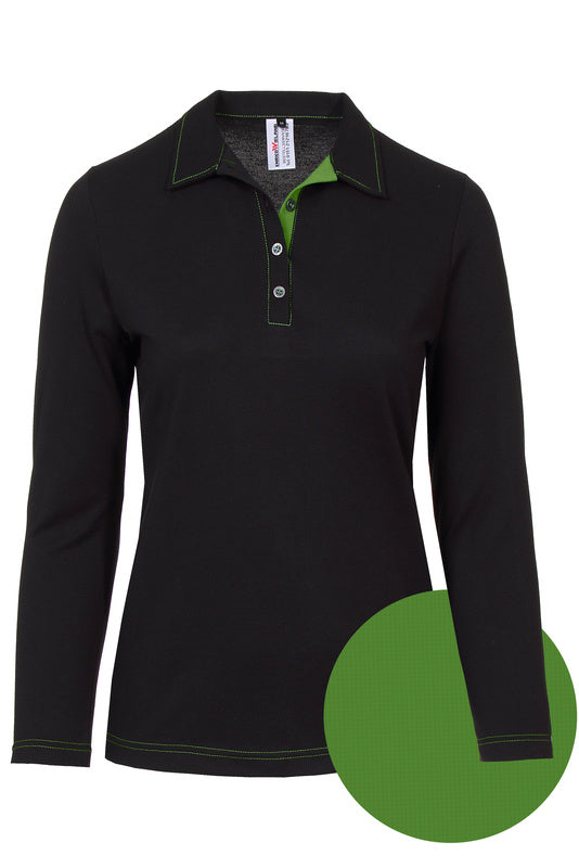 Damen Poloshirt Patty_Black Edition mit langen Ärmeln und Untertritt in Grün