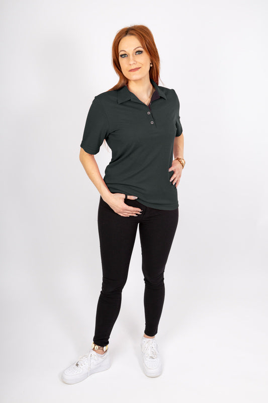 Damen Poloshirt Patty mit kurzen Ärmeln und in Dunkelgrau