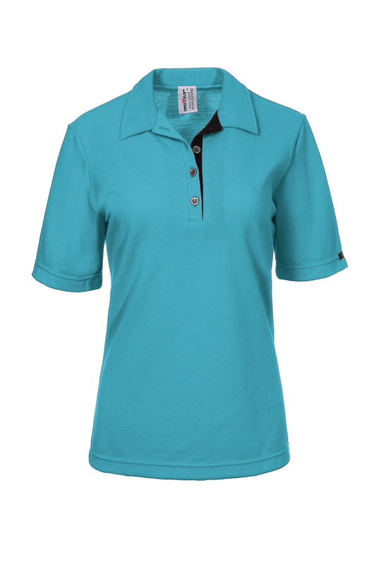 Damen Poloshirt Patty mit kurzen Ärmeln und in Blau