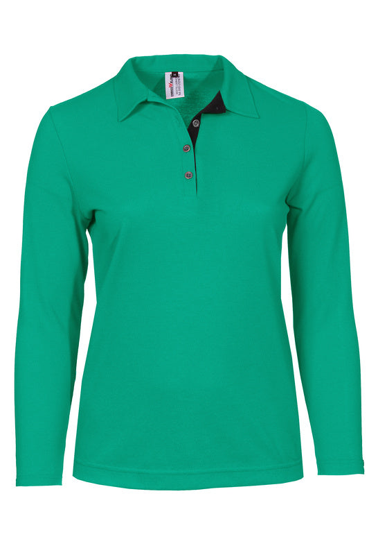Damen Poloshirt Patty mit langen Armen in Grün
