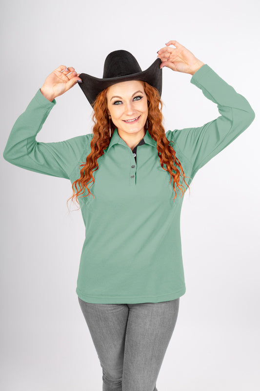 Damen Poloshirt Patty mit langen Armen in Mintgrün
