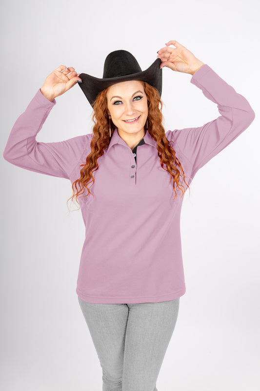 Damen Poloshirt Patty mit langen Armen in Rosa
