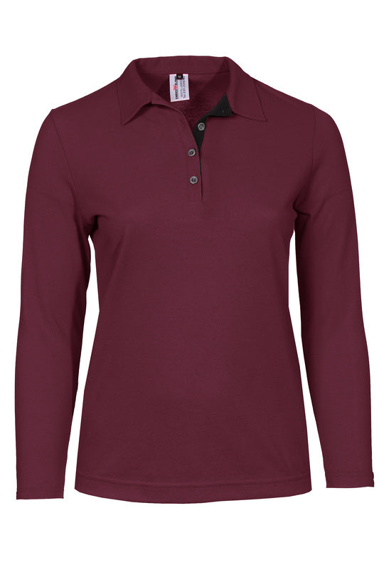 Damen Poloshirt Patty mit langen Armen in Weinrot