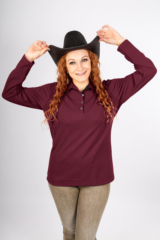 Damen Poloshirt Patty mit langen Armen in Weinrot