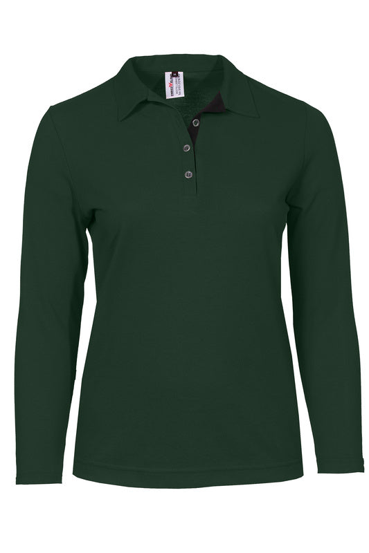 Damen Poloshirt Patty mit langen Armen in Dunkelgrün