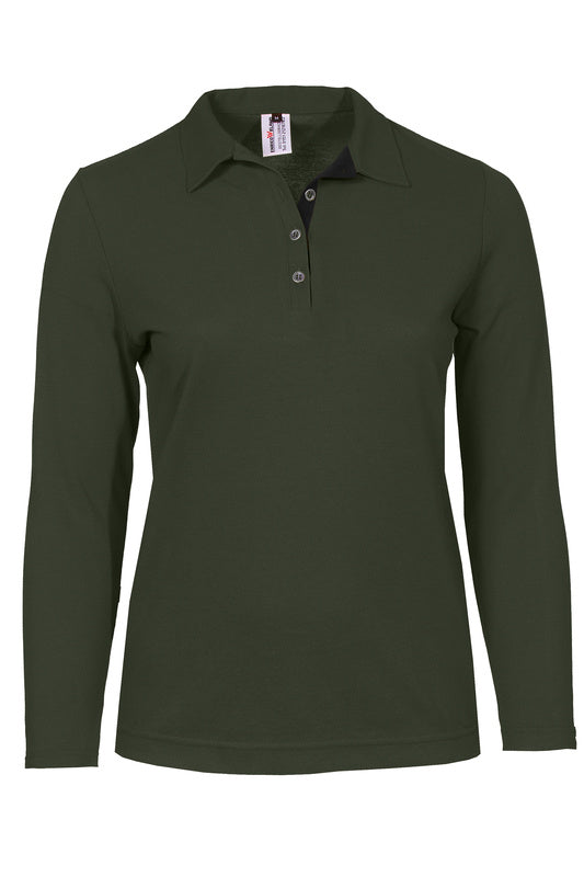 Damen Poloshirt Patty mit langen Armen in Dunkelgrün