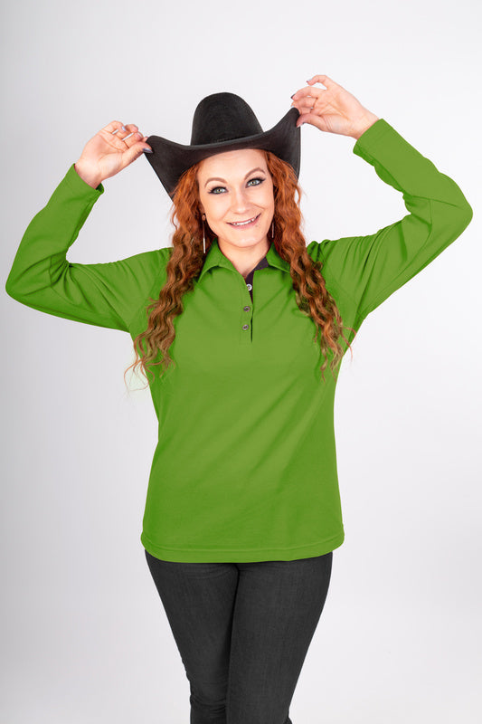 Damen Poloshirt Patty mit langen Armen in Grün