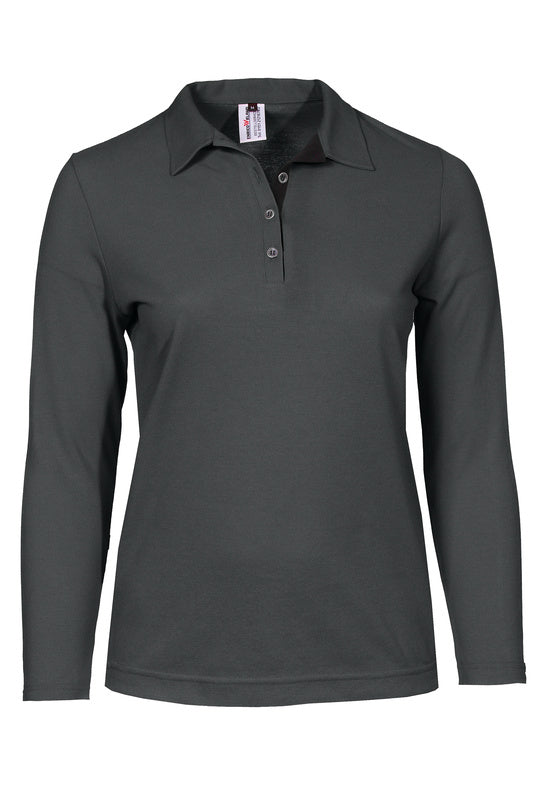 Damen Poloshirt Patty mit langen Armen in Dunkelgrau