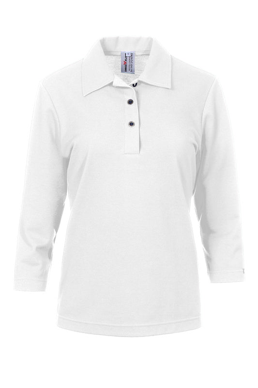 Damen Poloshirt Paula mit dreiviertel Armen in Weiß