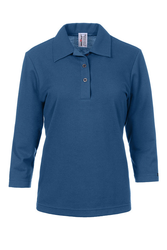 Damen Poloshirt Paula mit dreiviertel Armen in Blau