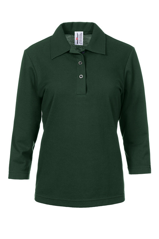 Damen Poloshirt Paula mit dreiviertel Armen in Dunkelgrün