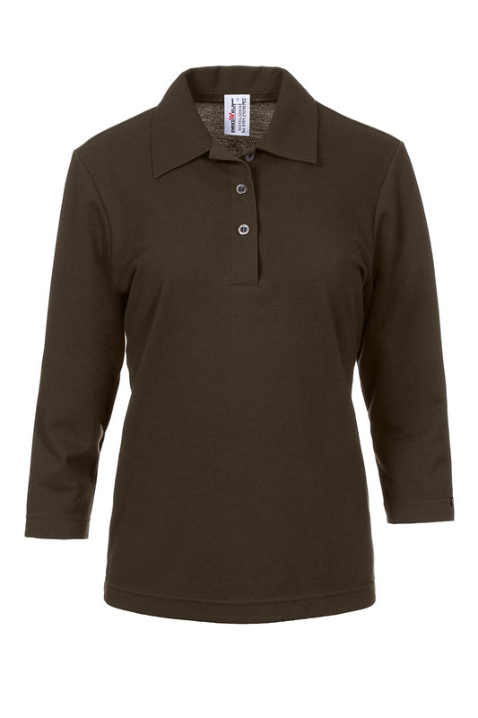 Damen Poloshirt Paula mit dreiviertel Armen in Braun