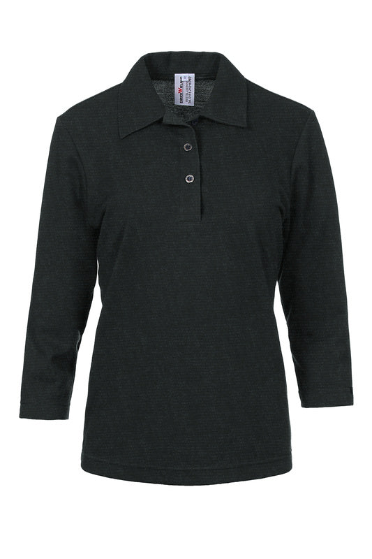 Damen Poloshirt Paula mit dreiviertel Armen in Dunkelgrau meliert