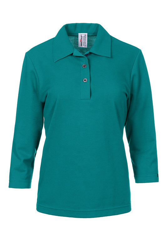 Damen Poloshirt Paula mit dreiviertel Armen in Blau