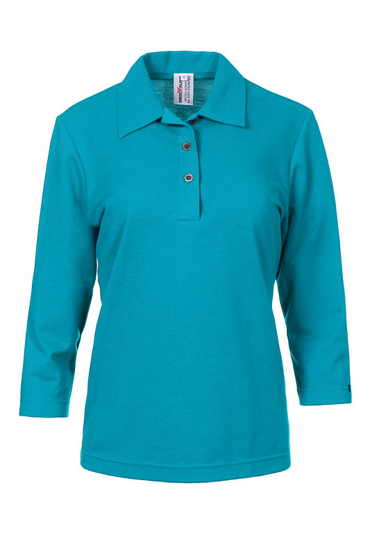 Damen Poloshirt Paula mit dreiviertel Armen in Blau
