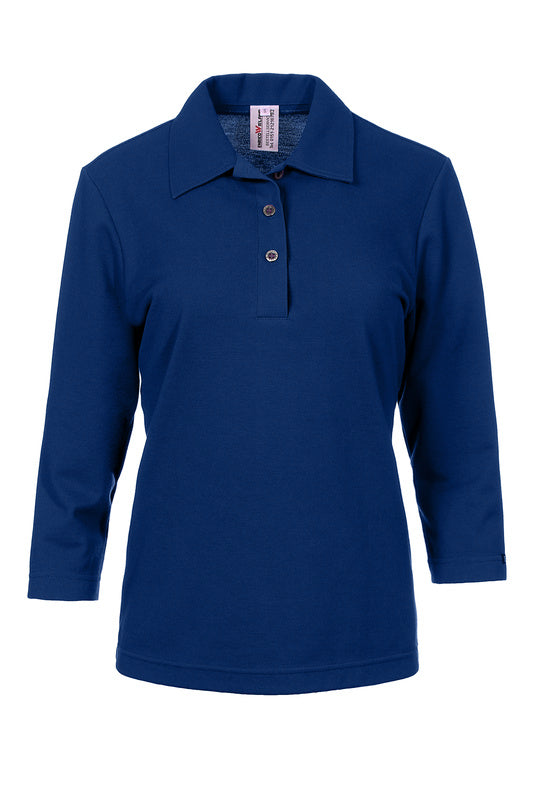 Damen Poloshirt Paula mit dreiviertel Armen in Blau