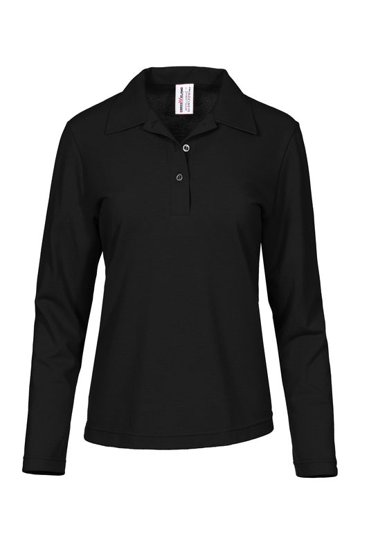 Damen Poloshirt Paula mit langen Armen in Schwarz