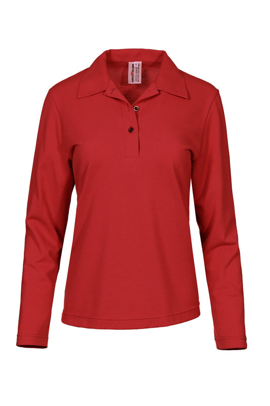 Damen Poloshirt Paula mit langen Armen in Rot