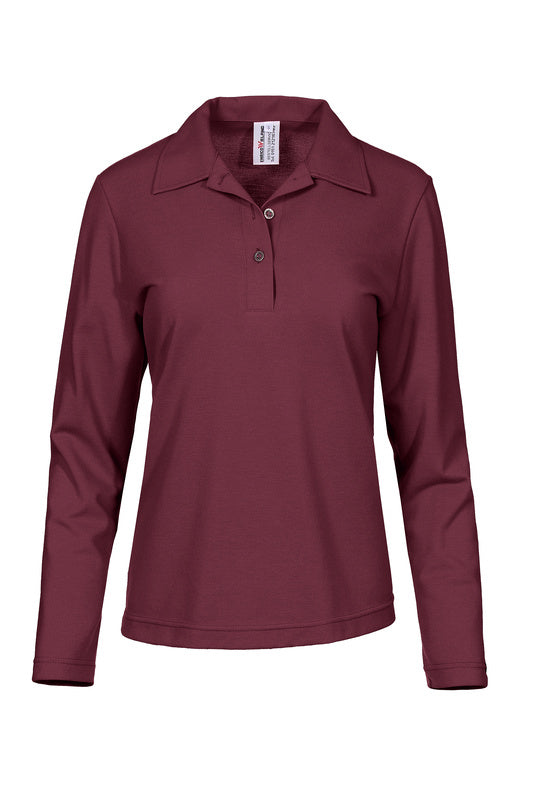 Damen Poloshirt Paula mit langen Armen in Weinrot