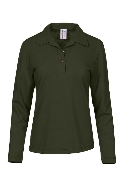 Damen Poloshirt Paula mit langen Armen in Dunkelgrün
